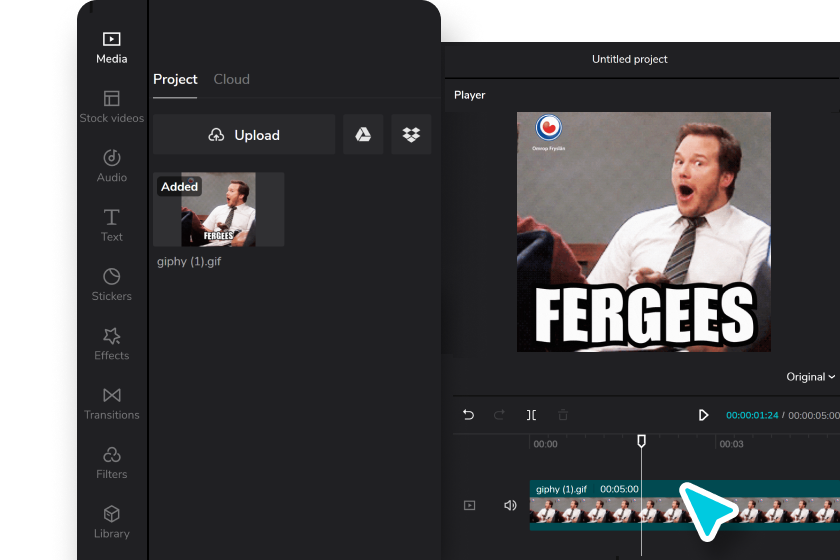 Log into CapCut. Add photos to timeline, or choose GIF templates online