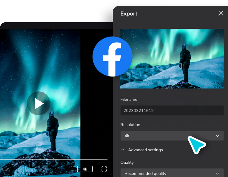 Step 3: Export directly to Facebook without watermarks and in 4K quality