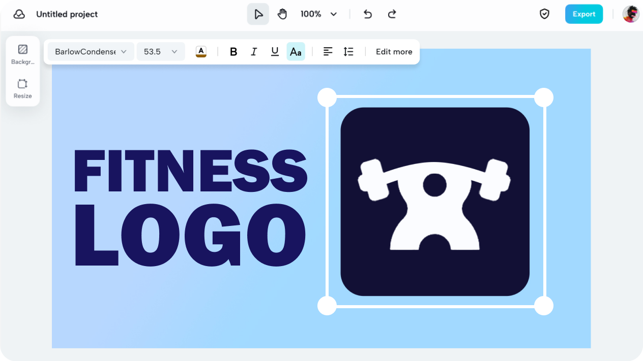 Create professional-looking fitness logos with specific sizes