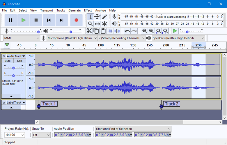 Audacity audio trimmer