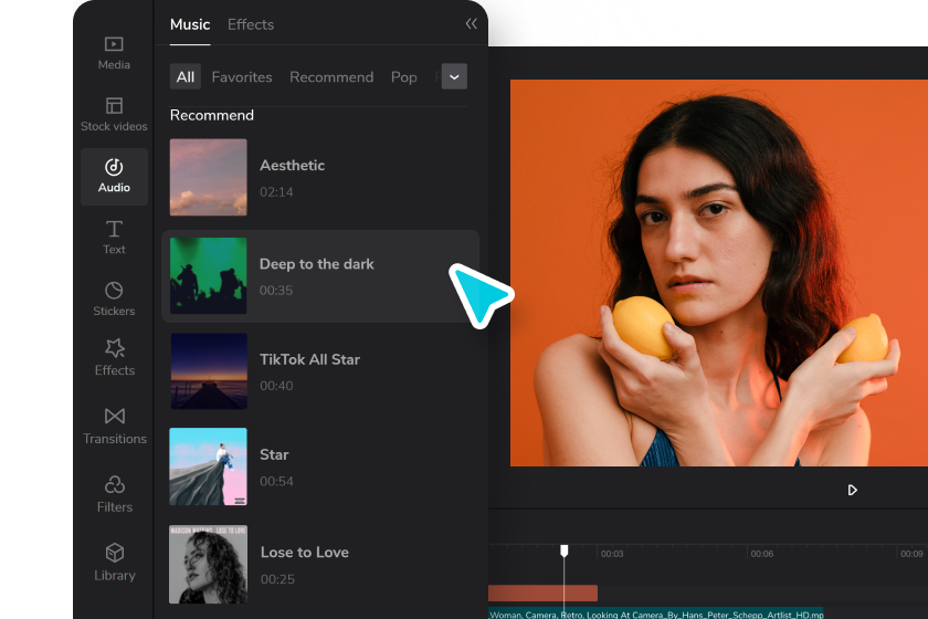 Etapa 2: faça vídeos do YouTube com música, legendas e adesivos e edite com ferramentas integradas