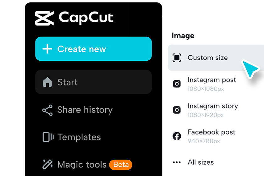 Open CapCut and select "Create+"