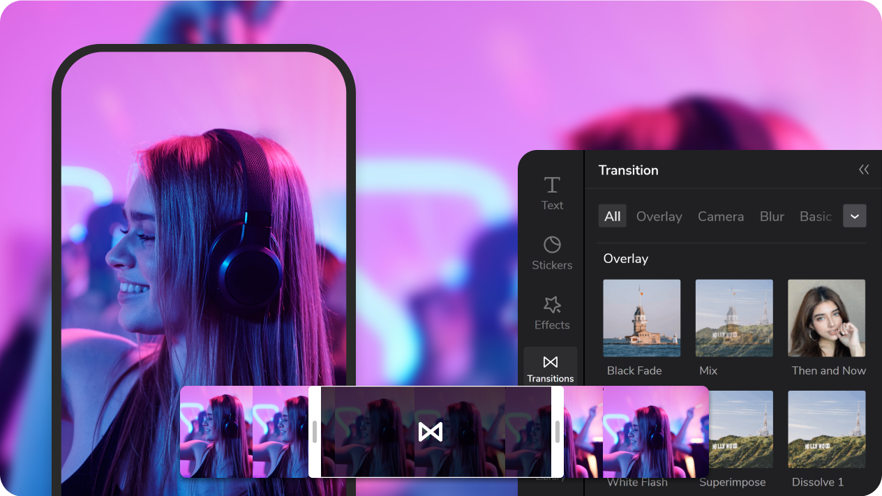 Add high-fidelity transitions and filters to make video smooth and nature